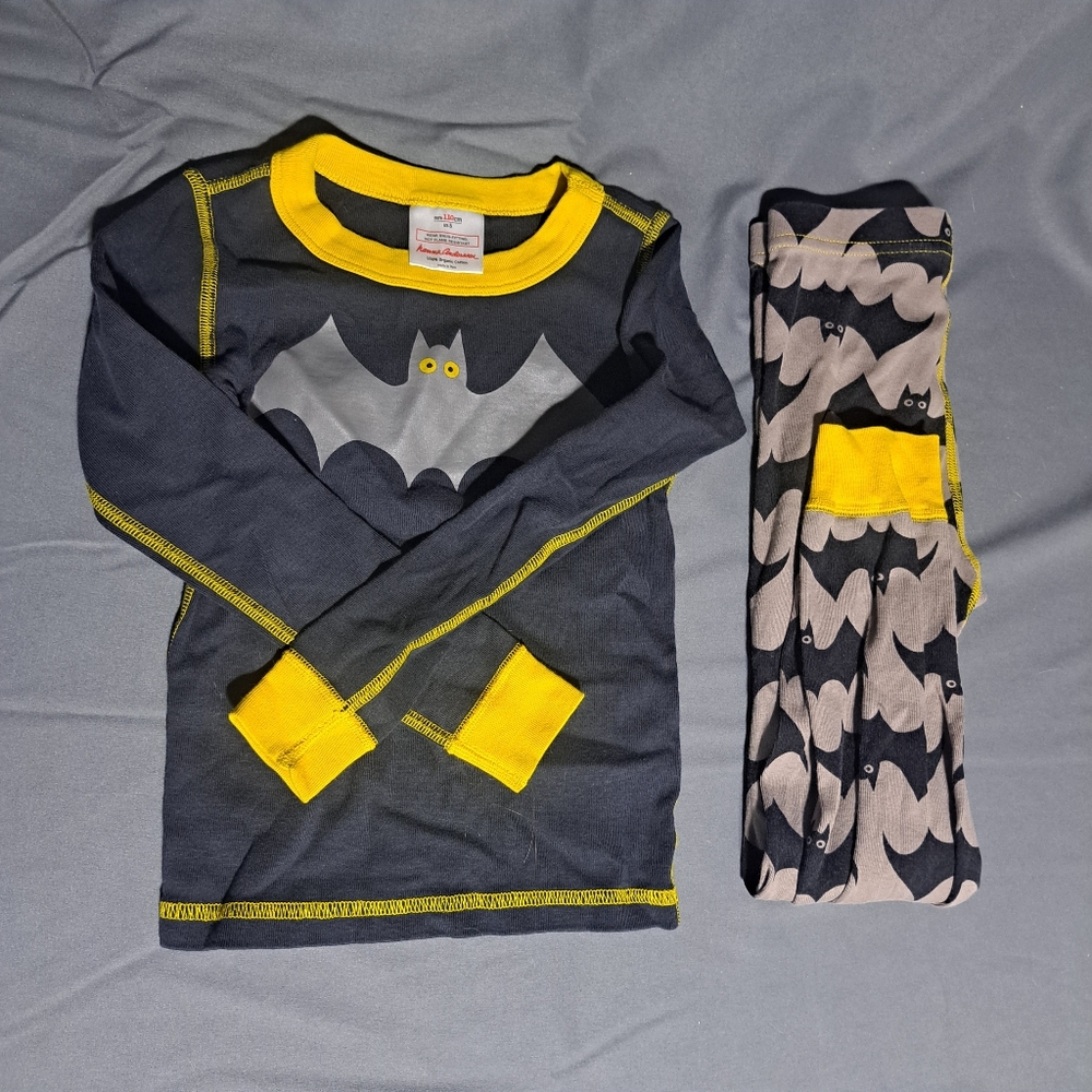 Hanna Andersson HALLOWEEN Bat Organic Cotton PJ Set‎ Kids SZ 5 Gray Yellow